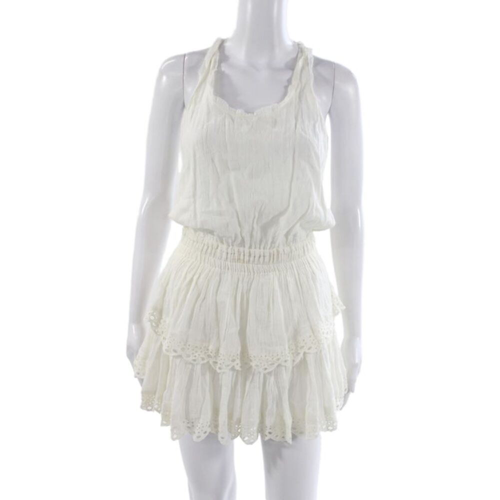 Love Shack Fancy Women Mini Dress White Cotton Scoop Neck Sleeveless Boho Size 0
